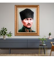 Altın Varaklı Çerçeveli Paspartulu Atatürk Tablo DC0572 (Gold)