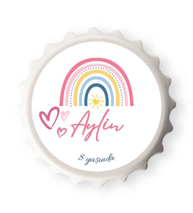 İsimli ve Yaşlı Yaş Günü Hatırası - Kalp ve Gökkuşağı Konseptli Gazoz Kapağı Magnet (10lu Paket)