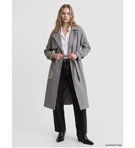 LCW Vision Gri Kruvaze Yaka Oversize Kadın Kaşe Kaban