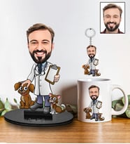 Kişiye Özel Veteriner Tasarımlı Karikatür Biblo Anahtarlık Ve Kupa Hediye Seti 89