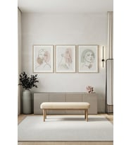 Minimalist Çizgi Sanatı Kadın Yüzleri 3’lü Ahşap Çerçeveli Tablo Seti