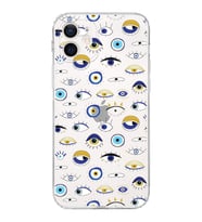 PrintiFy iPhone 12 Mini ile Uyumlu Nazar Boncuğu 2 Baskılı Kamera Korumalı Şeffaf Silikon Kılıf