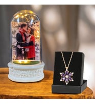 Kişiye Özel Fotoğraflı Işıklı Fanus & Lotus Kolye Hediye Seti
