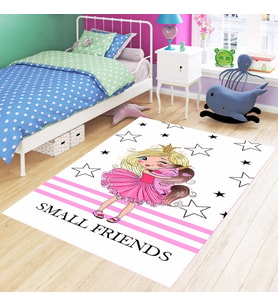 Small Friends Prenses Unicorn Desenli Dijital Baskılı Kaymaz Yıkanabilir Kız Çocuk Odası Halısı (Pembe)