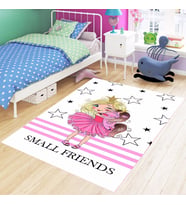 Small Friends Prenses Unicorn Desenli Dijital Baskılı Kaymaz Yıkanabilir Kız Çocuk Odası Halısı (Pembe)