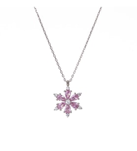 Pembe Zirkon Taşlı Lotus Çiçeği Model 925 Ayar Gümüş Kadın Kolye