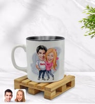 BK Gift Kişiye Özel Sevgililer Karikatürlü İçi Siyah Renkli Kupa Bardak Model 5