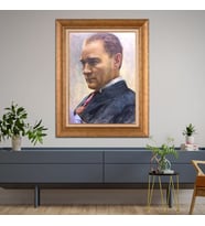 Altın Varaklı Çerçeveli Paspartulu Atatürk Tablo TR0791 (Gold)