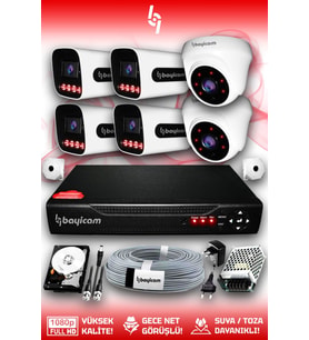 Bayicam 6 Kameralı Zebra 2 İç Kamera Set 100 GB 5 MP Full HD Gece Görüşlü Güvenlik Kamerası Sistemi