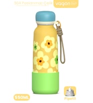 Desenli 550 ML Pipetli Sızdırmaz Paslanmaz Çelik Termos Matara El Askılı bpa içermez 550ml 1105FF