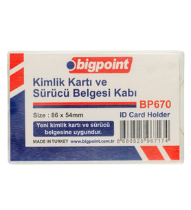 Bigpoint Kimlik, Ehliyet Kabı Sert PP Şeffaf 86x54mm (Yerli Üretim) x 50 Adet