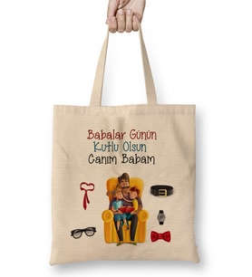 Babalar Günü Babaya Hediye 049 Bez Çanta Uzun Saplı
