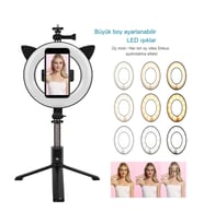 Uzaktan Kumandalı Blutootlu Kablosuz Selfie Çubuğu 9 Farklı Işık Modlu Halka Işık Tripod