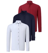 ÜÇLÜ SET G721 DEWBERRY ERKEK GÖMLEK-LACİVERT-BEYAZ-BORDO