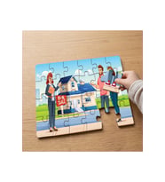 Emlakçıdan Ev Bakan Aile Tasarımlı 24 Parça Ahşap Çocuk Puzzle MPK0486