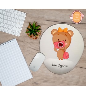 Kişiye Özel Fotoğraf Çeken Sevimli Ayı Temalı Mouse Pad Bilek Destekli