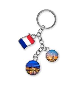 Fransa Üçlü Epoksi Metal Çift Taraflı Damla Anahtarlık France (Çok Renkli)