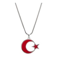 925 Ayar Gümüş  Kırmızı Renk Ay Yıldız Erkek Kolye