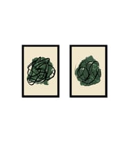 Yeşil Soyut Line Art İkili Çerçeveli Mdf Tablo Seti