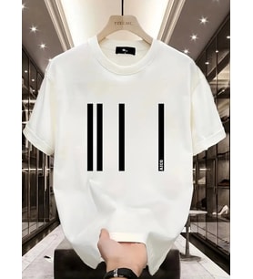 Baskılı Oversize Bisiklet Yaka T-shirt - Beyaz