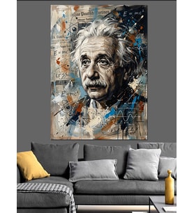 Albert Einstein Sanatsal Renkli Portre Dekoratif Kanvas - Mdf Ahşap Tablo