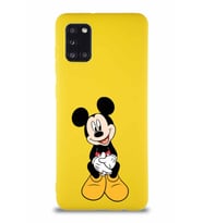 Samsung Galaxy A31 Soft Premier Kapak Mickey Mouse-A Tasarımlı Silikon Kılıf - Sarı (Şeffaf)
