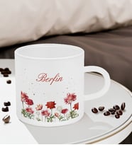BK Gift Kişiye Özel İsimli Çiçek Tasarımlı Buzlu Cam Türk Kahvesi Fincanı-9, Sevgiliye Hediye, Arkadaşa Hediye, Anneye Hediye, Ofis Hediyesi