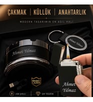 İsme Özel Küllük Metal Çakmak Küllük Hediye Seti - Sevgiliye Eşe Arkadaşa Babaya Hediye