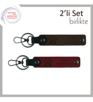 Yeni Doğan Yavru Kedinizin İsmiyle Hazırlanabilecek Kalpli Pati Deri Set, Koyu Kahve-Bordo