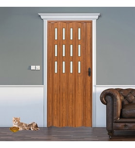 Faran Dekorasyon 87 x 215 Ceviz Renk Camlı Pvc Akordiyon Katlanır Kapı - FRNAKMODEL-80