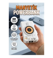 LCD Ekranlı Manyetik Powerbank Type C Girişli 22.5W Hızlı Şarj Kablosuz Taşınabilir Batarya