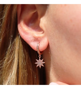 Zirkon Taşlı Kutup Yıldızı Rose Gold Kaplama Gümüş Küpe