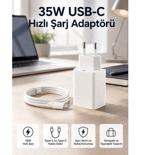 35W USB-C Hızlı Şarj Adaptörü Type-C to C Kablo Seti