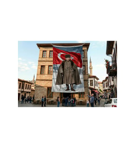 Atatürk ve Türk Bayrağı Poster Bayrak Premium Raşel Kumaş ATA72