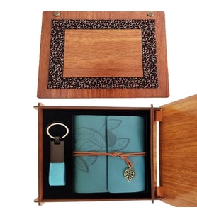 Ahşap Kutulu Deri Defter Anahtarlık Set