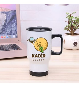 Kişiye Özel Kulplu Uzay Temalı Çelik Bardak Termos - 450mlt