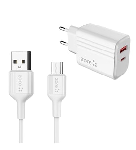 Zore Play Serisi PL06 Type-C 2in1 Seyahat Şarj Aleti 20W (Beyaz)