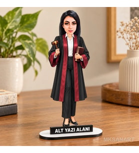 Kişiye Özel Kadın Savcı Karikatürlü 18 cm MDF Masaüstü Biblo - Avukat Hediyesi Avukata ve Hukukçuya Hediye