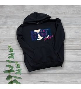 Bon Voyage Göğüs Baskılı Unisex Oversize Siyah Sweatshirt