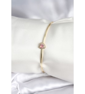 Pembe Zirkon Taşlı Kalp Model Gold Renk Kadın Bileklik TJ-BB8001