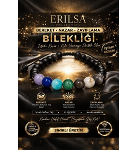 Sertifikalı Doğal Taş Nazar Koruma Bilekliği Bereket Enerji Bilekliği - Akik Ametist Yeşim Kuvars (Çok Renkli)