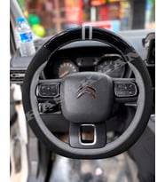 Citroen C5 Aircross Dikme Direksiyon Kılıfı Parlak Siyah Gri Detaylı Gri Çift Yüzük ve Dikiş 2018-2022