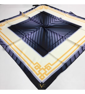 Geometrik Desen Black Seri Twill Eşarp Eşarp Askısı ile Birlikte 90x90 cm Mor Kr