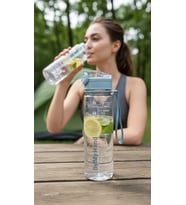 ByMyHand Mavi Taşıma Kulplu Kilit Kapaklı Pipetli Suluk Okul Matarası Motivasyon Matarası 800 Ml