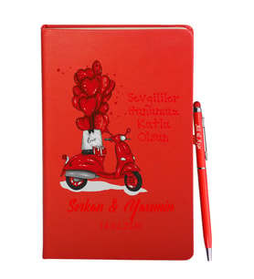 Sevgililer Gününe Özel Kırmızı Defter Kalem Hediye Seti 14