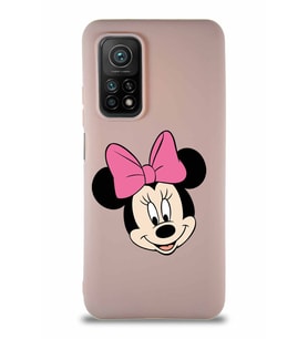 Xiaomi Mi 10T Pro Soft Premier Kapak Minnie Mouse-C Tasarımlı Silikon Kılıf - Pudra (Şeffaf)