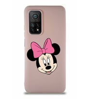 Xiaomi Mi 10T Pro Soft Premier Kapak Minnie Mouse-C Tasarımlı Silikon Kılıf - Pudra (Şeffaf)