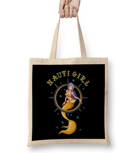 Nauti Girl Naughty Mermaid Nautical Pun Bez Çanta Uzun Saplı