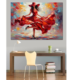 Kırmızı Elbiseli Flamenko Dansçısı Dekoratif Kanvas - Mdf Ahşap Tablo