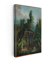 Kanvas Tablo Hubert Robert Antik Tapınak Figürlü Göl Manzarası Ressam Tablosu Ev Ofis Dekoru